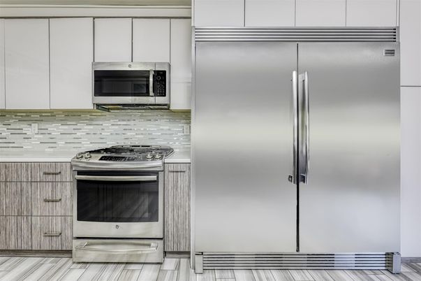 Interior, Kitchen, Stainless Steel Appliances, Wood Texture Flooring