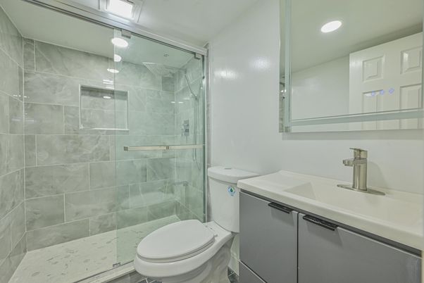 Bathroom, Glass Shower, Interior, Recessed Lighting