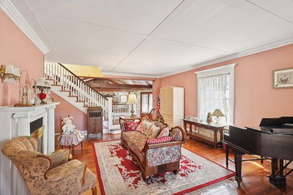 Fireplace, Interior, Living room, Piano, Wood Texture Flooring