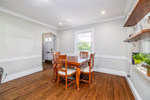 Dining room, Interior, Recessed Lighting, Wood Texture Flooring