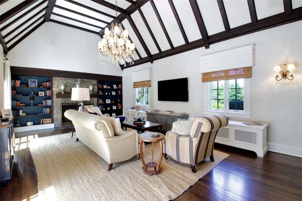 Chandelier, Interior, Living room, Wooden Beams, Wood Texture Flooring