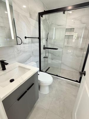 Bathroom, Glass Shower, Interior, Marble Walls