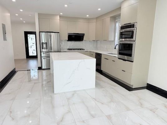 Interior, Kitchen, Marble, Recessed Lighting, Stainless Steel Appliances
