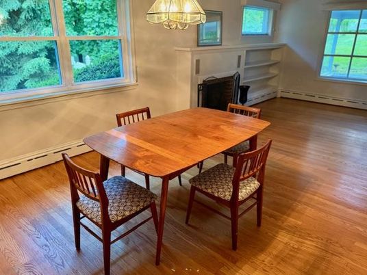 Dining room, Fireplace, Interior, Wood Texture Flooring