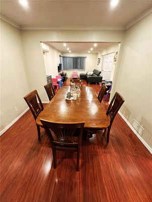 Dining room, Interior, Recessed Lighting, Wood Texture Flooring