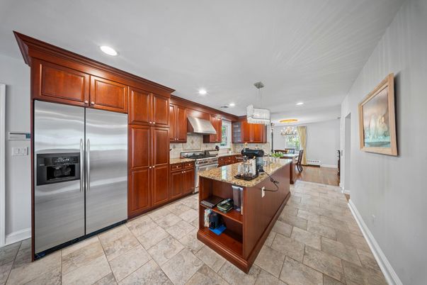 Chandelier, Interior, Kitchen, Pendant Lights, Recessed Lighting, Stainless Steel Appliances
