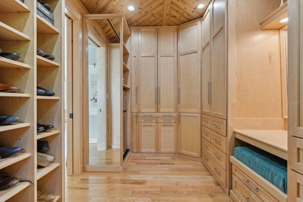 Interior, Recessed Lighting, Walk-in Closets, Wooden Ceilings, Wood Texture Flooring, Wooden Walls