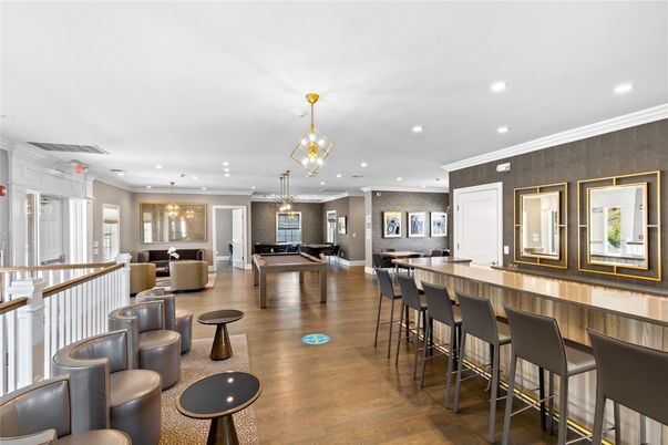 Billiard Table, Game Room, Interior, Pendant Lights, Recessed Lighting, Wood Texture Flooring