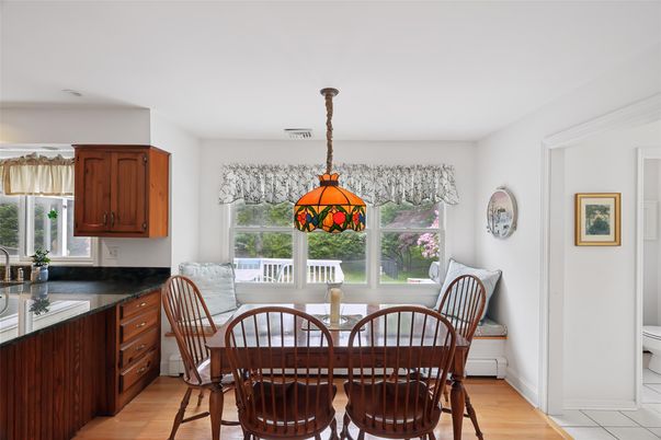 Dining room, Interior, Pendant Lights, Wood Texture Flooring