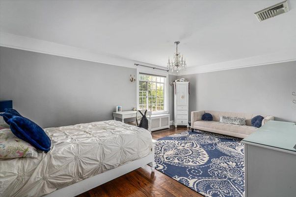 Bedroom, Chandelier, Interior, Wood Texture Flooring