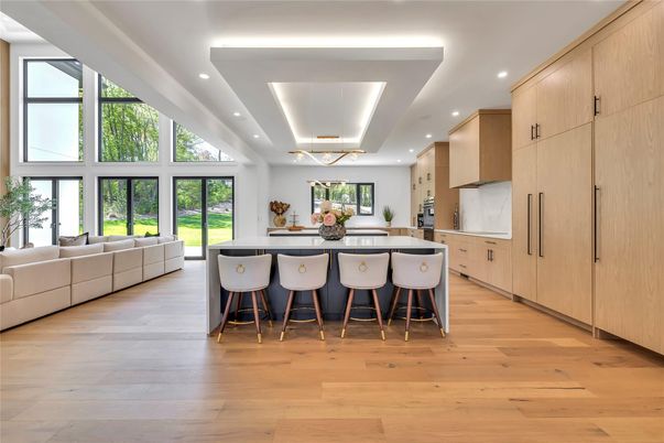 Interior, Kitchen, Living room, Recessed Lighting, Wood Texture Flooring