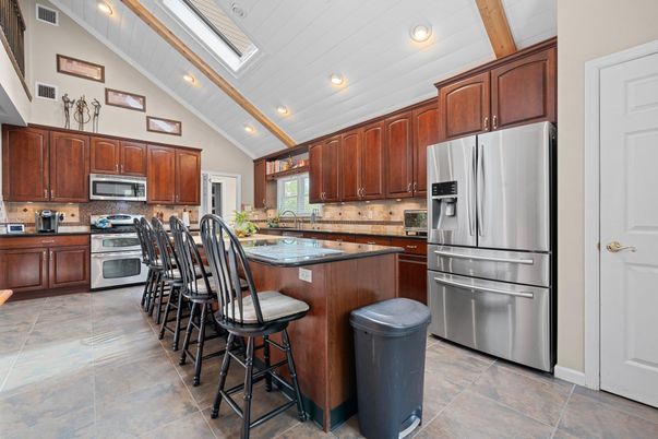 Interior, Kitchen, Recessed Lighting, Stainless Steel Appliances, Wooden Beams