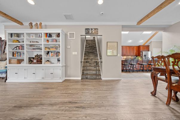 Interior, Kitchen, Recessed Lighting, Wooden Beams, Wood Texture Flooring