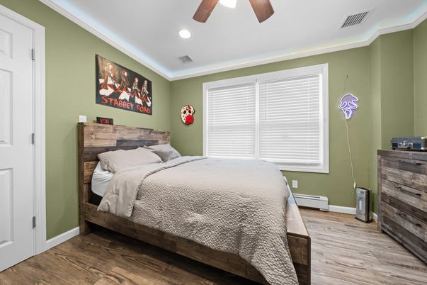 Bedroom, Interior, Recessed Lighting, Wood Texture Flooring