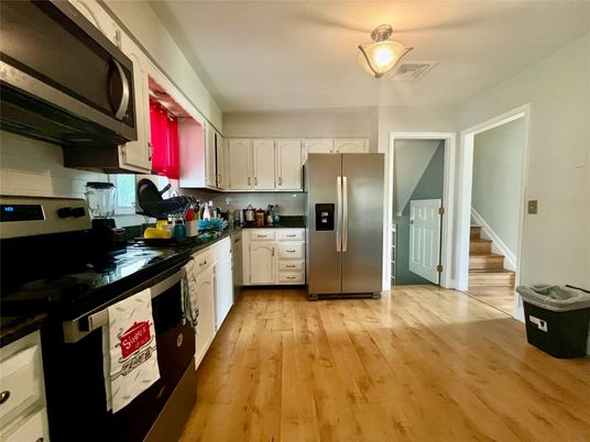 Interior, Kitchen, Stainless Steel Appliances, Wood Texture Flooring