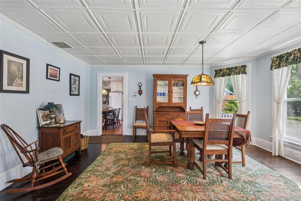 Dining room, Interior, Pendant Lights, Wood Texture Flooring