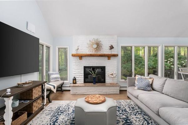 Fireplace, Interior, Living room, Stone Walls, Wood Texture Flooring