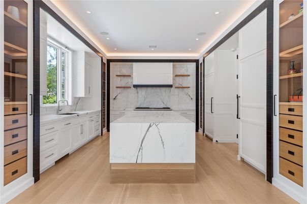 Interior, Marble Walls, Recessed Lighting, Wood Texture Flooring