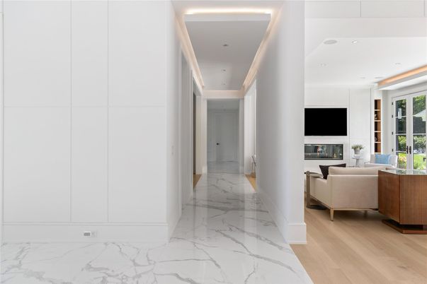 Fireplace, Interior, Marble, Recessed Lighting