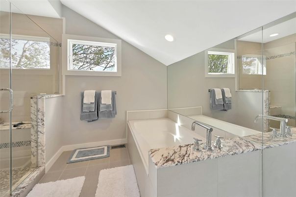 Bathroom, Dual Sink Vanities, Glass Shower, Interior, Recessed Lighting