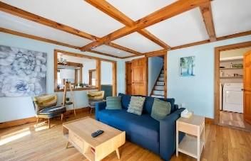 Interior, Living room, Recessed Lighting, Water, Wooden Beams, Wood Texture Flooring