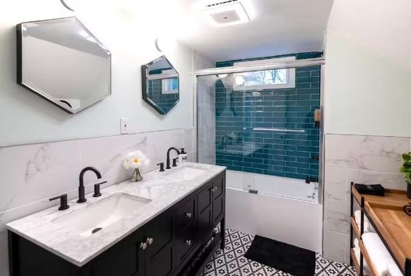 Bathroom, Dual Sink Vanities, Glass Shower, Interior