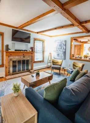 Fireplace, Interior, Living room, Wooden Beams, Wood Texture Flooring