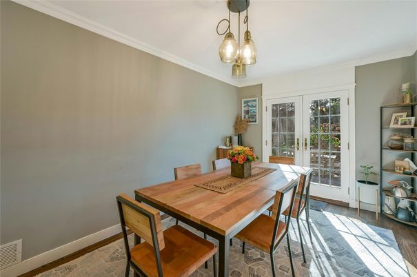 Dining room, Interior, Pendant Lights, Wood Texture Flooring