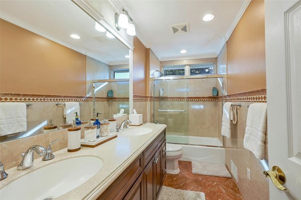 Bathroom, Dual Sink Vanities, Glass Shower, Interior, Recessed Lighting