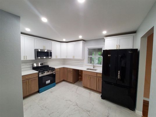 Interior, Kitchen, Marble, Recessed Lighting, Stainless Steel Appliances