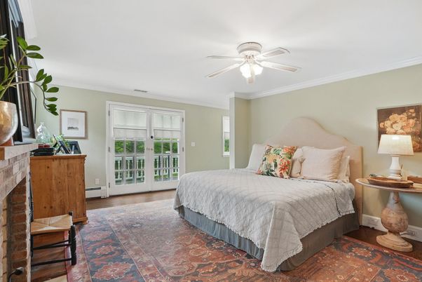 Bedroom, Fireplace, Interior, Wood Texture Flooring