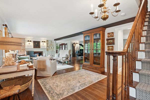Chandelier, Fireplace, Interior, Living room, Piano, Wood Texture Flooring