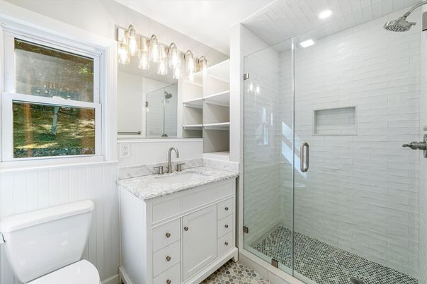 Bathroom, Glass Shower, Interior, Recessed Lighting