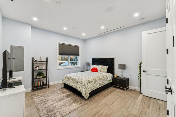 Bedroom, Interior, Recessed Lighting, Wood Texture Flooring