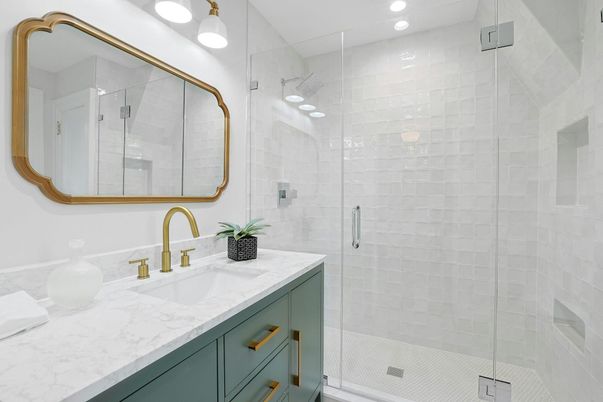 Bathroom, Glass Shower, Interior, Recessed Lighting