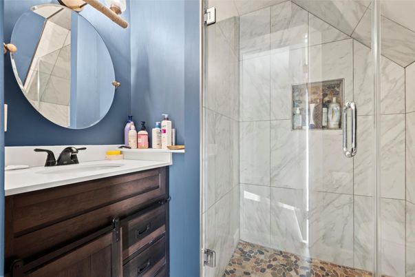 Bathroom, Glass Shower, Interior, Marble Walls