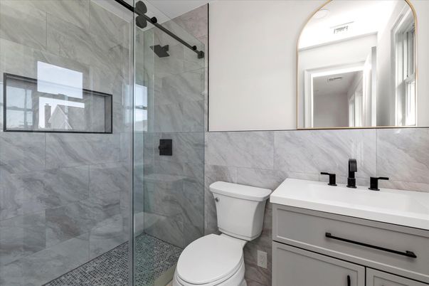 Bathroom, Glass Shower, Interior, Marble Walls
