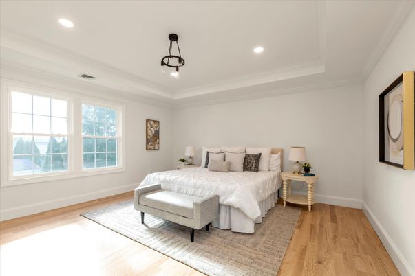 Bedroom, Interior, Recessed Lighting, Wood Texture Flooring
