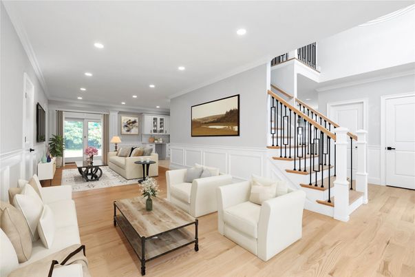 Interior, Living room, Recessed Lighting, Wood Texture Flooring