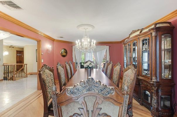 Chandelier, Dining room, Interior, Wood Texture Flooring