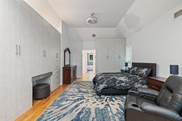 Bedroom, Fireplace, Interior, Wood Texture Flooring