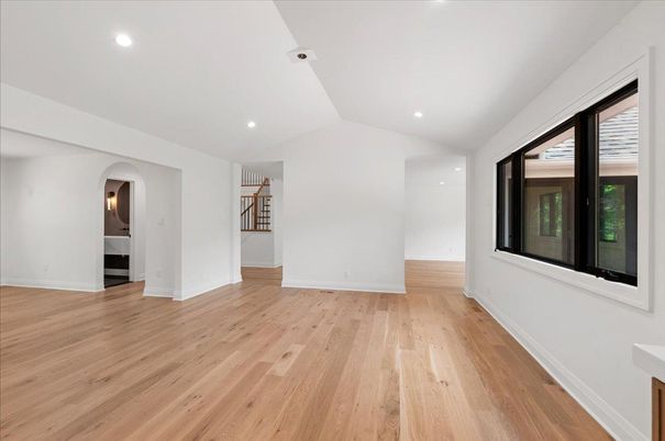 Empty room, Interior, Recessed Lighting, Wood Texture Flooring