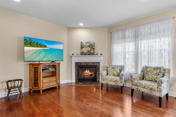 Fireplace, Interior, Recessed Lighting, Wood Texture Flooring