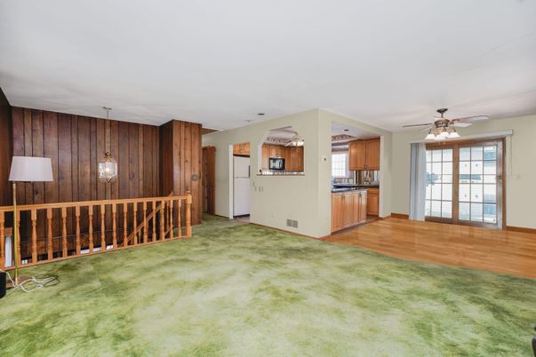 Empty room, Interior, Kitchen, Pendant Lights, Wood Texture Flooring