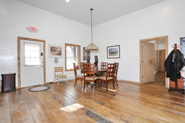 Dining room, Interior, Pendant Lights, Recessed Lighting, Wood Texture Flooring