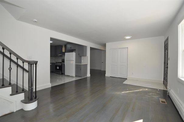 Empty room, Interior, Kitchen, Recessed Lighting, Wood Texture Flooring