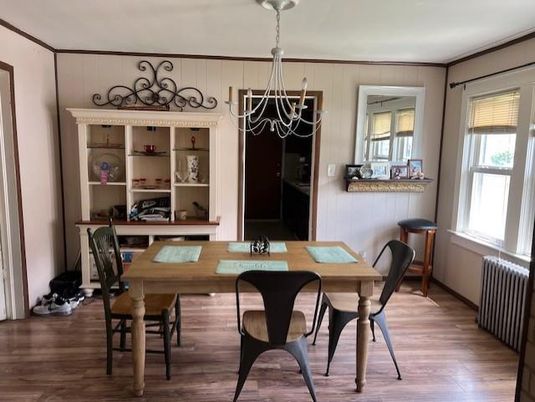 Chandelier, Dining room, Interior, Wood Texture Flooring