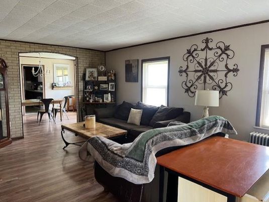 Dining room, Interior, Living room, Stone Walls, Wood Texture Flooring