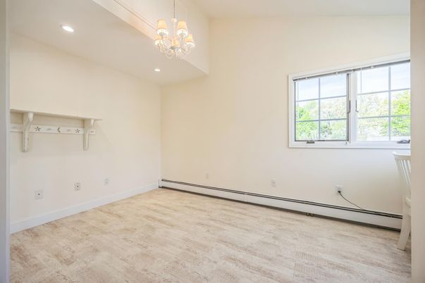 Chandelier, Empty room, Interior, Recessed Lighting, Wood Texture Flooring