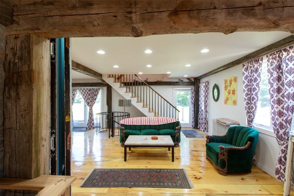 Interior, Living room, Recessed Lighting, Wooden Beams, Wood Texture Flooring